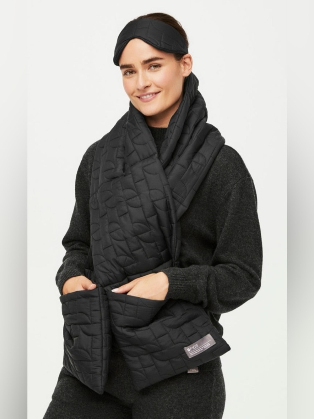 Figs Quilted Black Wrap Scarf